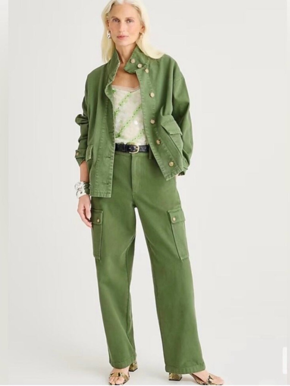 J. Crew Relaxed Cargo Green Pant in Heavyweight Twill Size 25